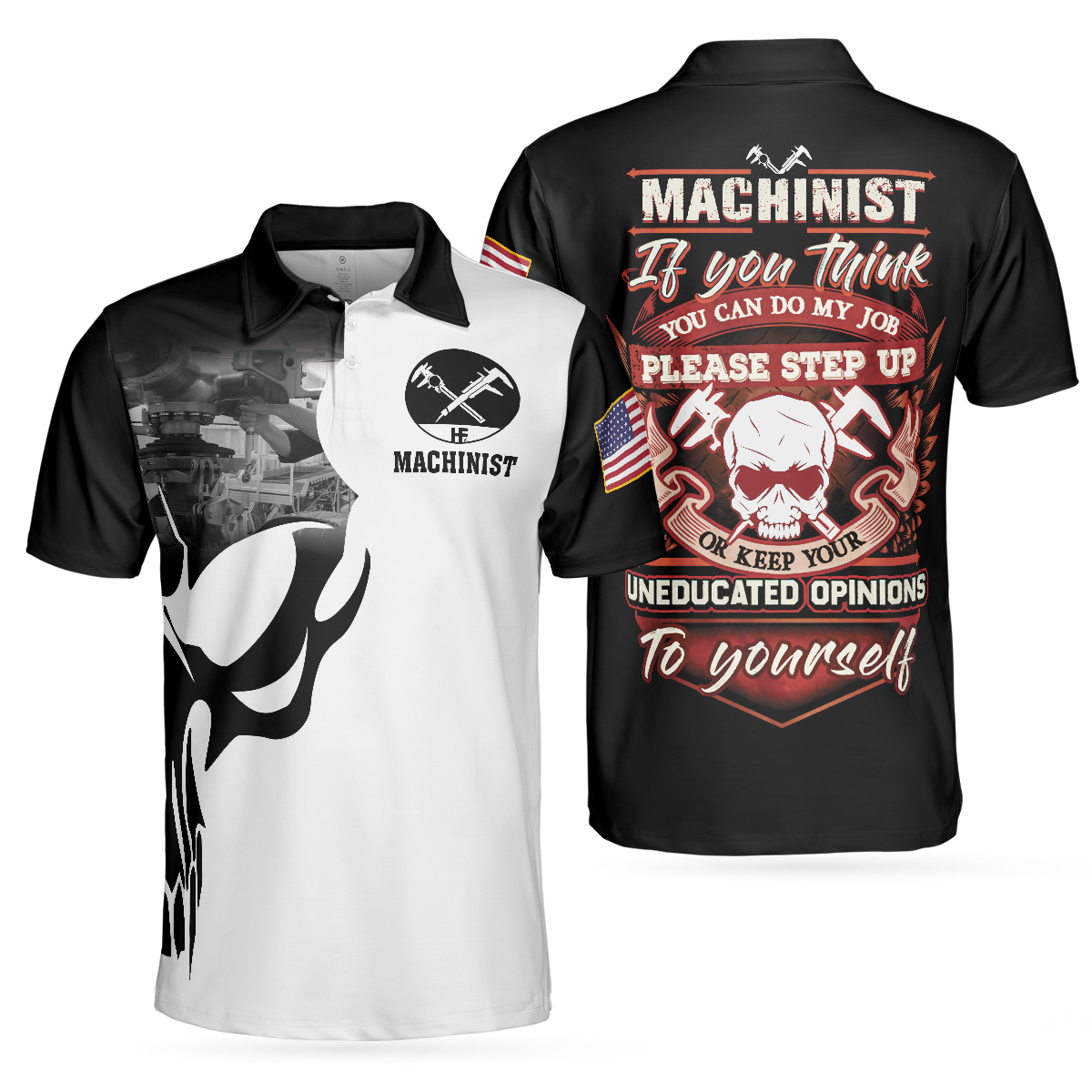 Machinist Proud Skull Polo Shirt, If You Think You Can Do My Job Polo Shirt, Best Machinist Shirt For Men - Hyperfavor