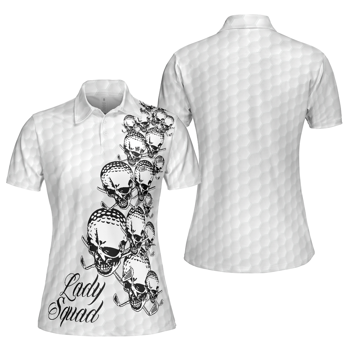 Golf Ball Texture With Skull Golf Short Sleeve Women Polo Shirt, Black And White Skull Golf Shirt For Ladies - Hyperfavor