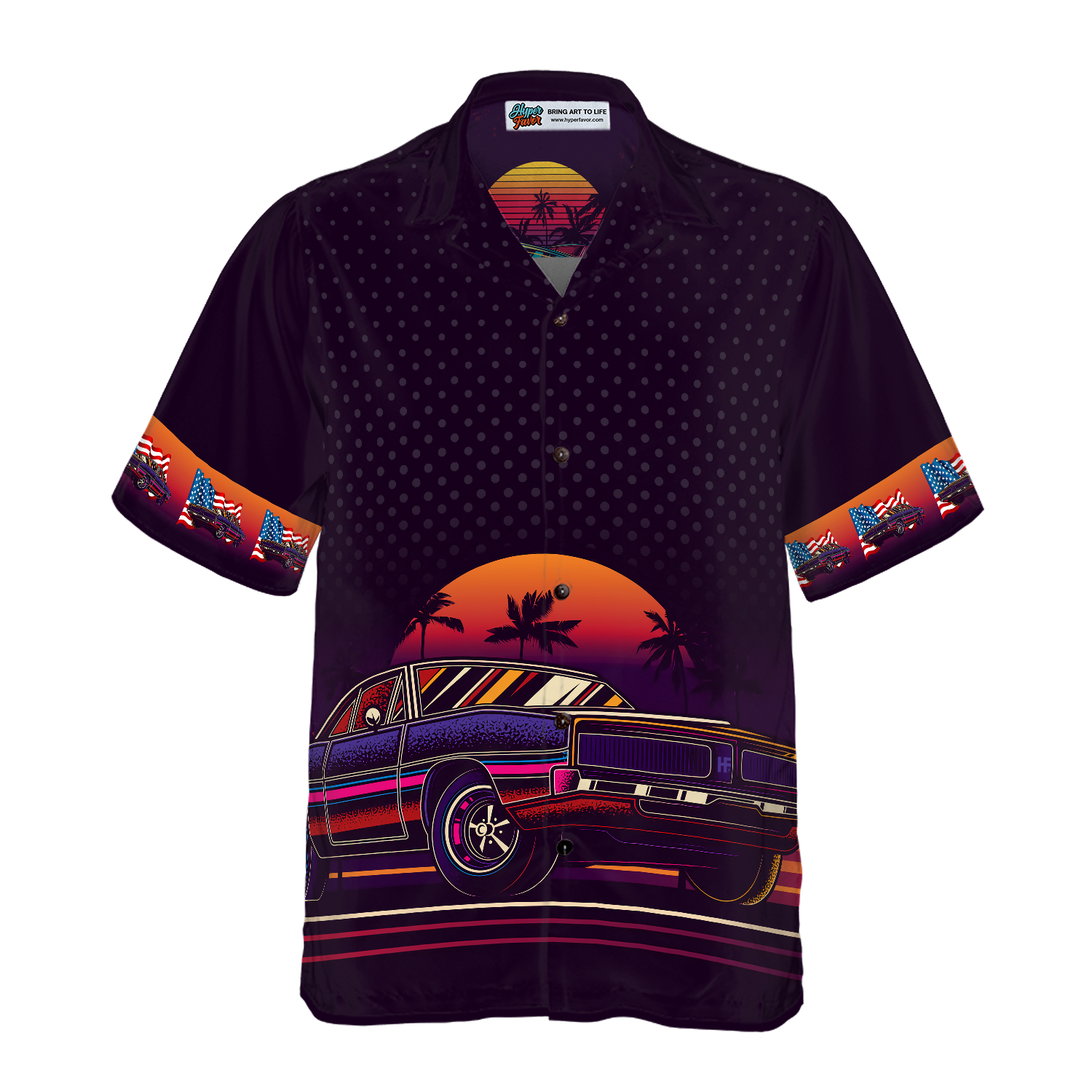 Vintage Neon Muscle Car Hawaiian Shirt - Hyperfavor