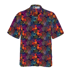 Stylish Rooster Chicken And Leaves Hawaiian Shirt - Hyperfavor