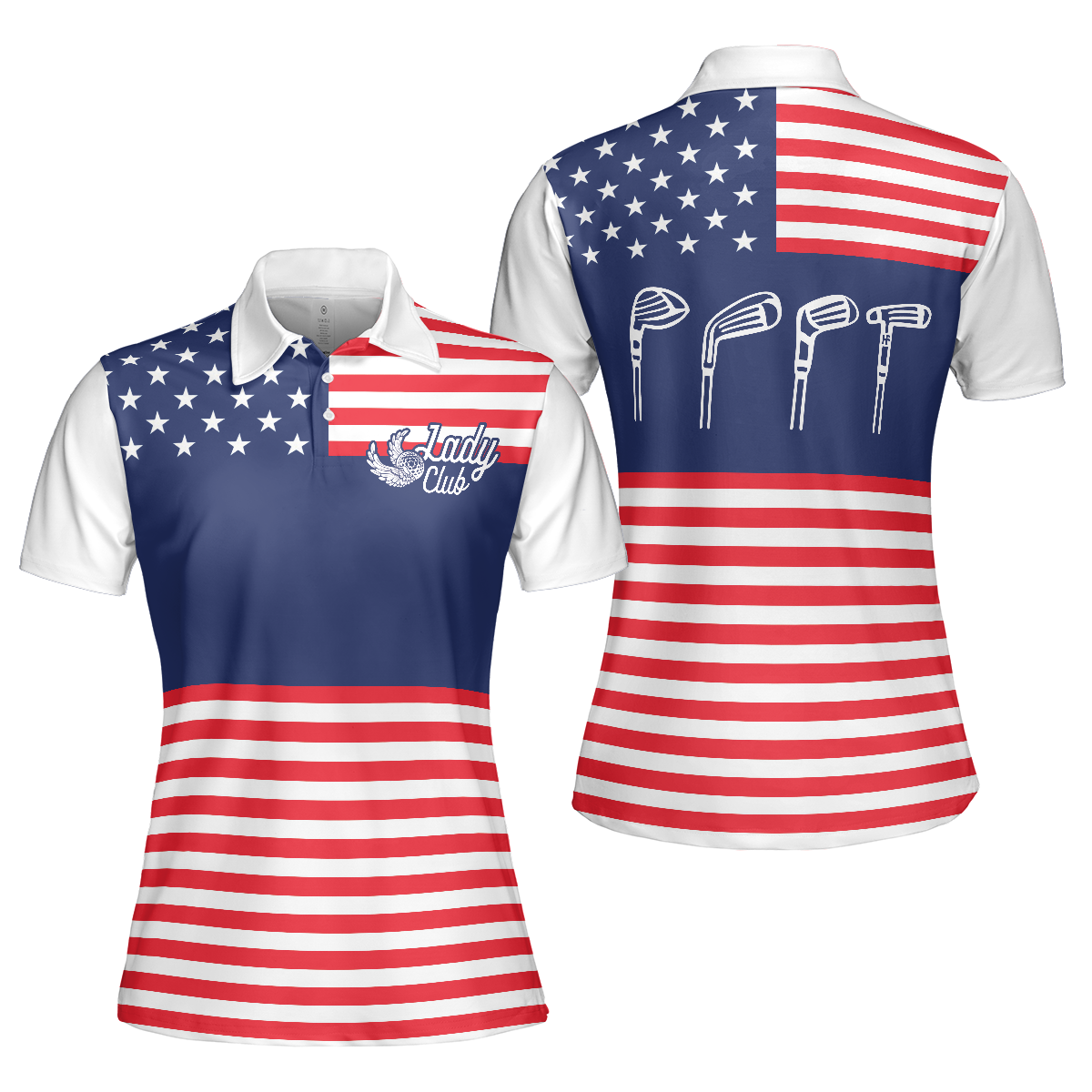 Lady Squad America Flag Golf Shirt, Short Sleeve Women Polo Shirt - Hyperfavor