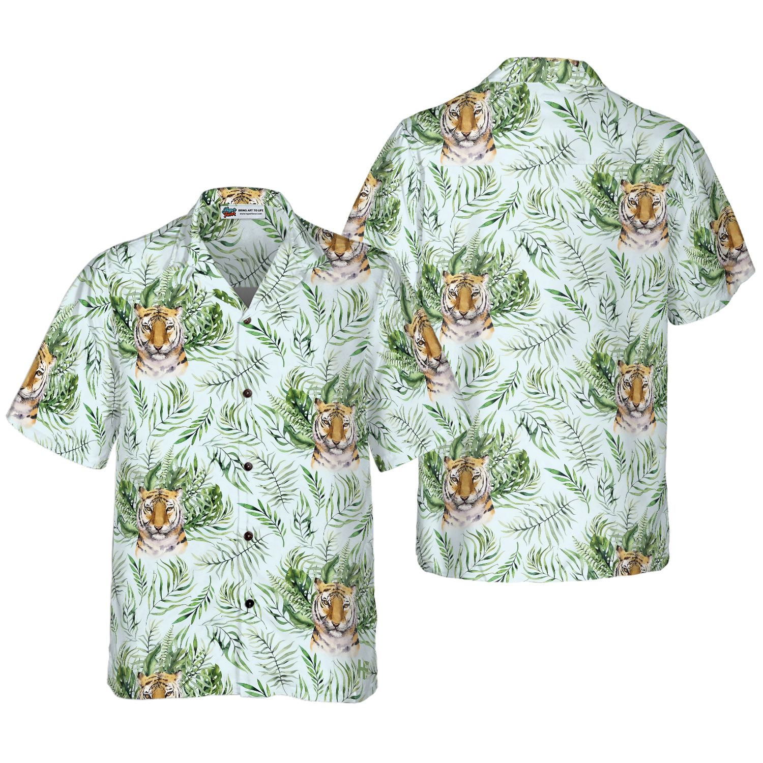 Tropical Green Leaves And Jungle Tiger Shirt For Men Hawaiian Shirt - Hyperfavor