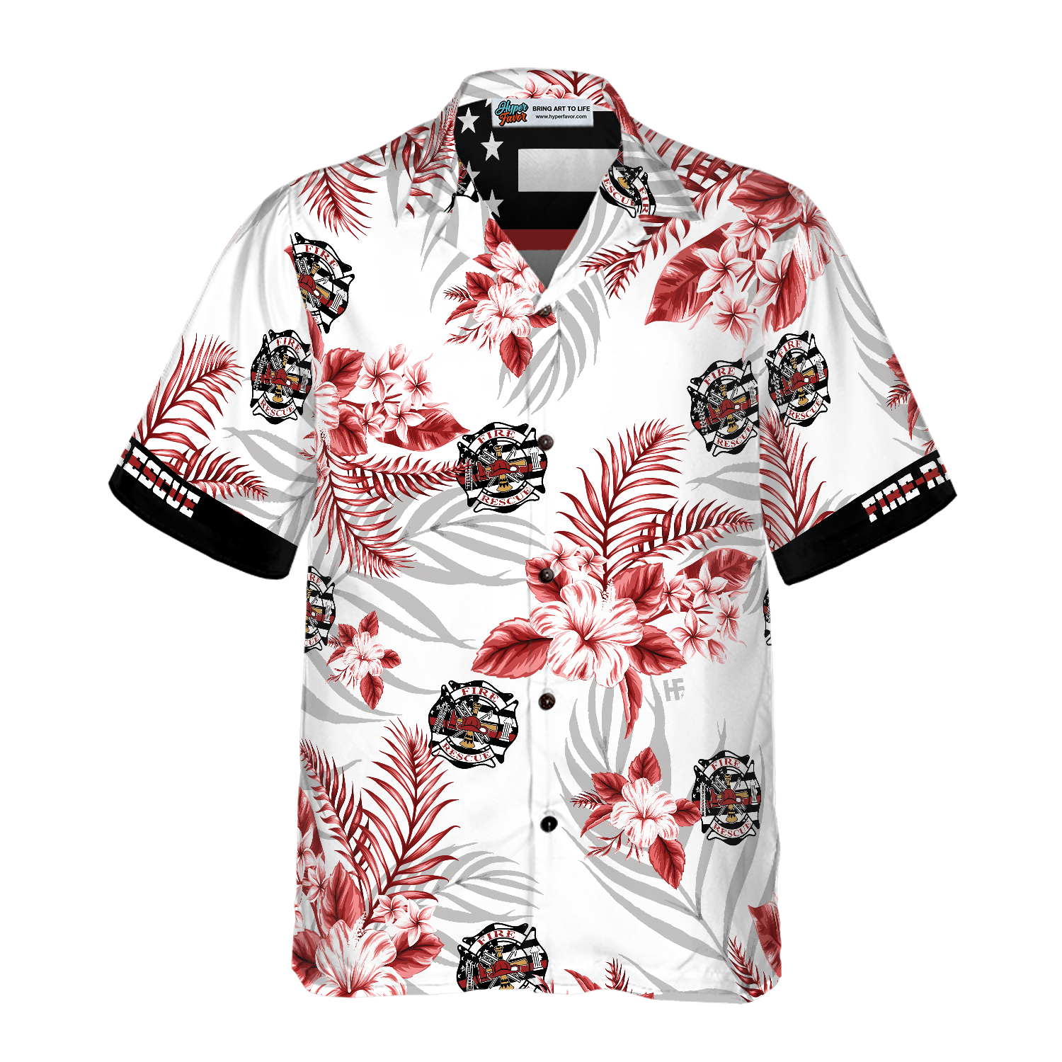 The Red Line Black American Flag Firefighter Hawaiian Shirt, Red Texas Bluebonnet Fire Dept Logo Firefighter Shirt For Men - Hyperfavor