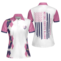 No One Fights Alone Breast Cancer Awareness Short Sleeve Women Polo Shirt, Breast Cancer Polo Shirt For Women - Hyperfavor