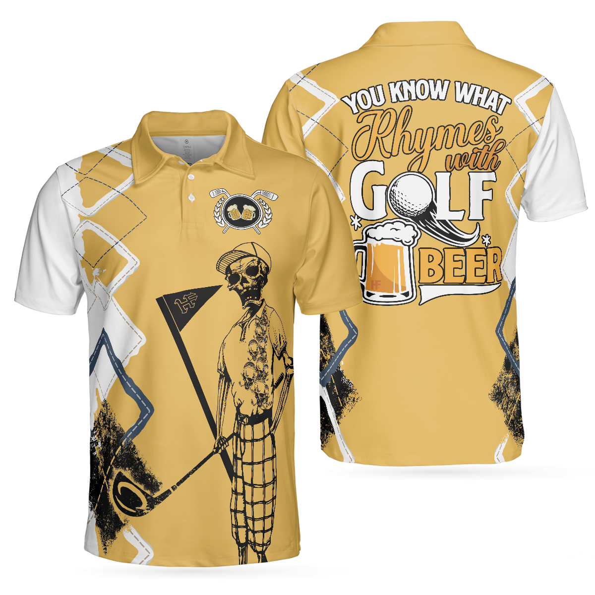 You Know What Rhymes With Golf Beer Polo Shirt, Funny Golf Shirt For Men, Yellow And White Beer Shirt - Hyperfavor