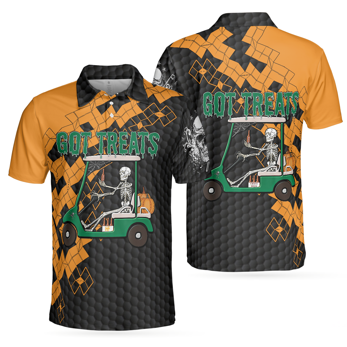 Got Golf And Got Treat Skull Golf Polo Shirt, Halloween Golf Shirt For Men, Halloween Gift For Golfers - Hyperfavor