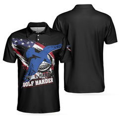 Work hard Golf harder Albatross American Flag Polo Shirt, Golf Shirt For Men, Gift For Golfers - Hyperfavor