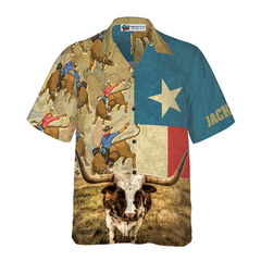 Rodeo Longhorn Texas Flag Custom Hawaiian Shirt, Unique Texas Shirt For Texas Lovers - Hyperfavor