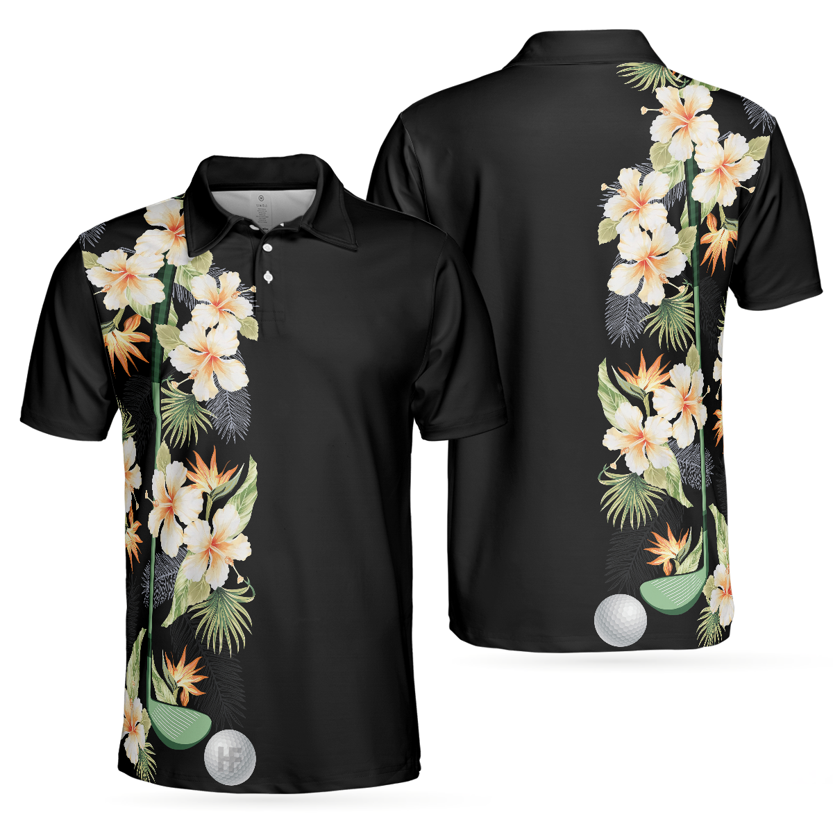 Floral Golf Club And Ball Polo Shirt, Wild Floral And Leaves Golfing Polo Shirt, Tropical Golf Shirt For Men - Hyperfavor