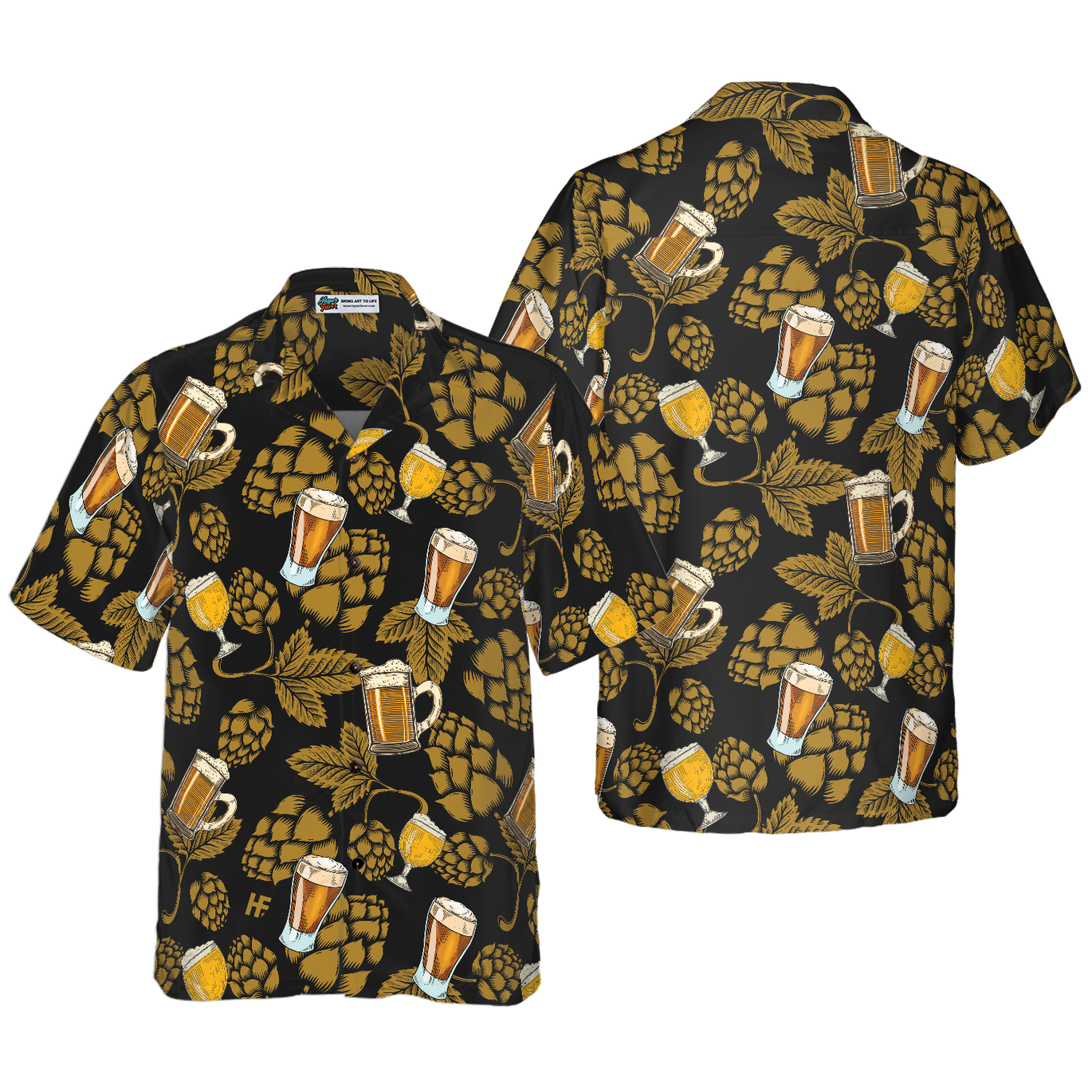 V.H.O. Camicia Hawaiana Funky – Bottiglia Di Birra – Colore Porpora – Taglia L – Tessuto Terivoile 100%