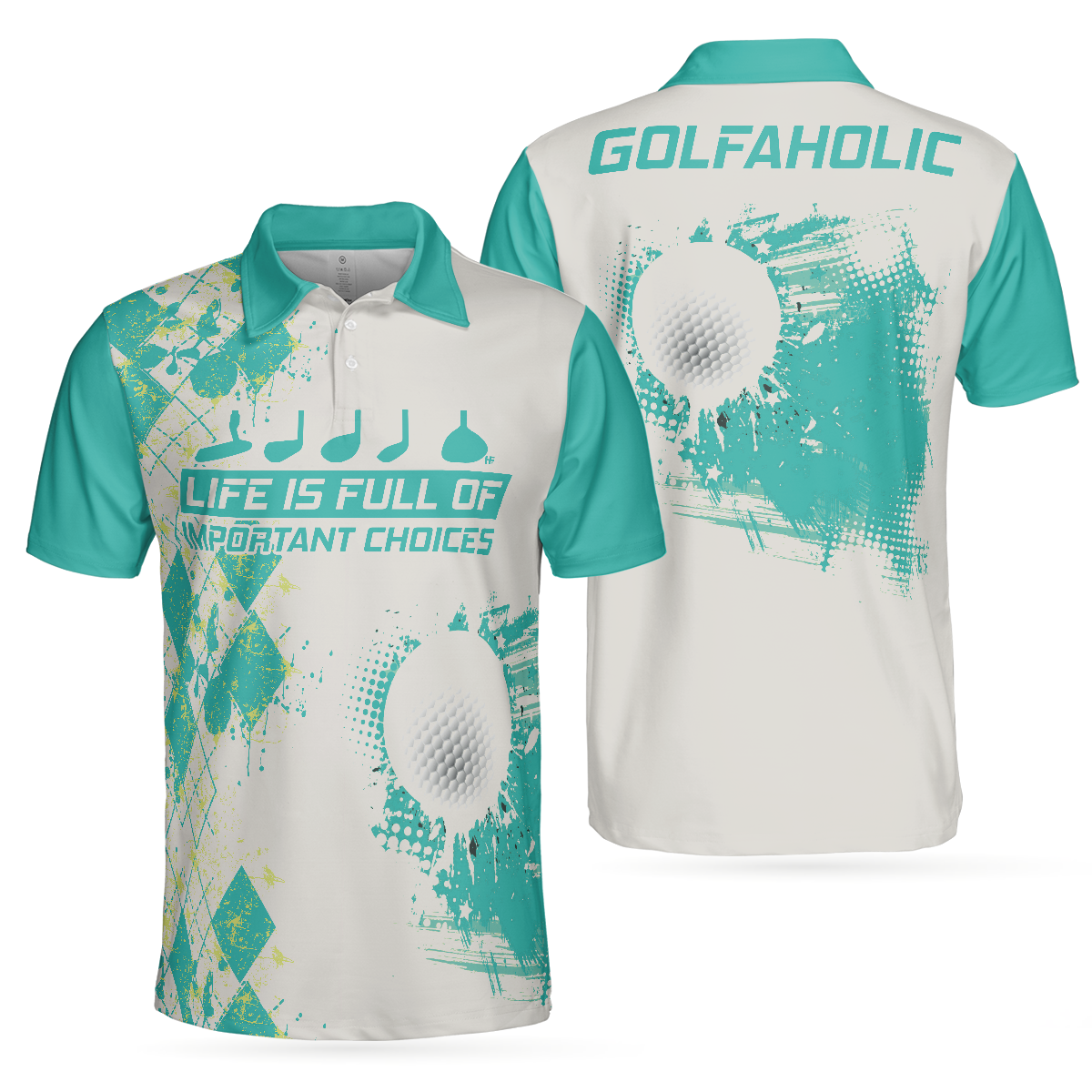 Life Is Full Of Important Choices Golf Polo Shirt, Cyan Argyle Pattern Polo Shirt, Best Golf Shirt For Men - Hyperfavor