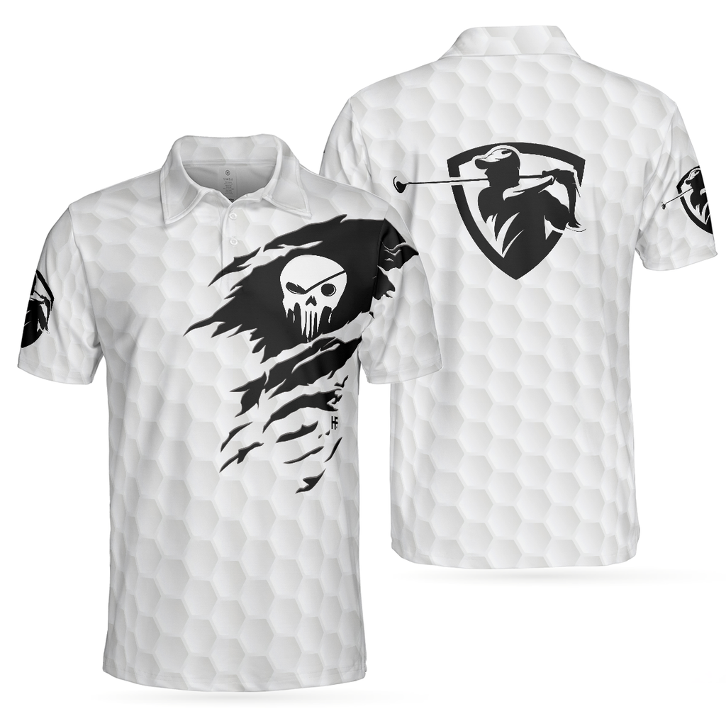 Golf Skull Golf Polo Shirt For Men, Black And White Golf Pattern