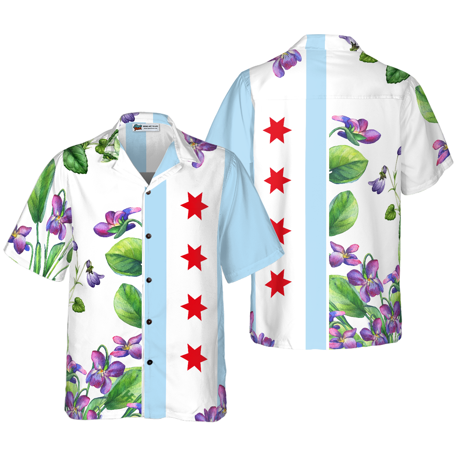 Chicago Flag Viola sororia Hawaiian Shirt - Hyperfavor