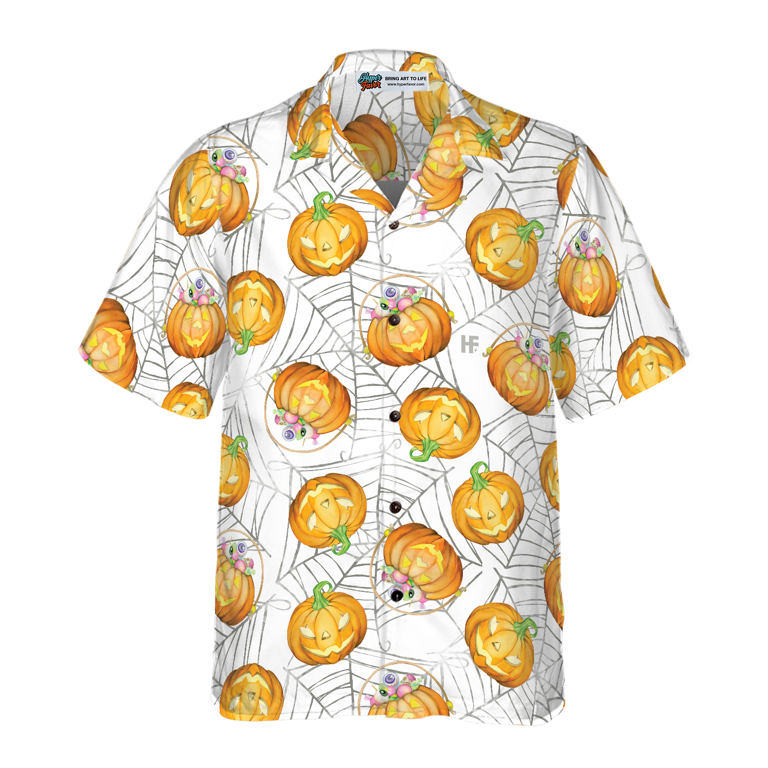 Pumpkin Candy Halloween Spider Web Hawaiian Shirt - Hyperfavor