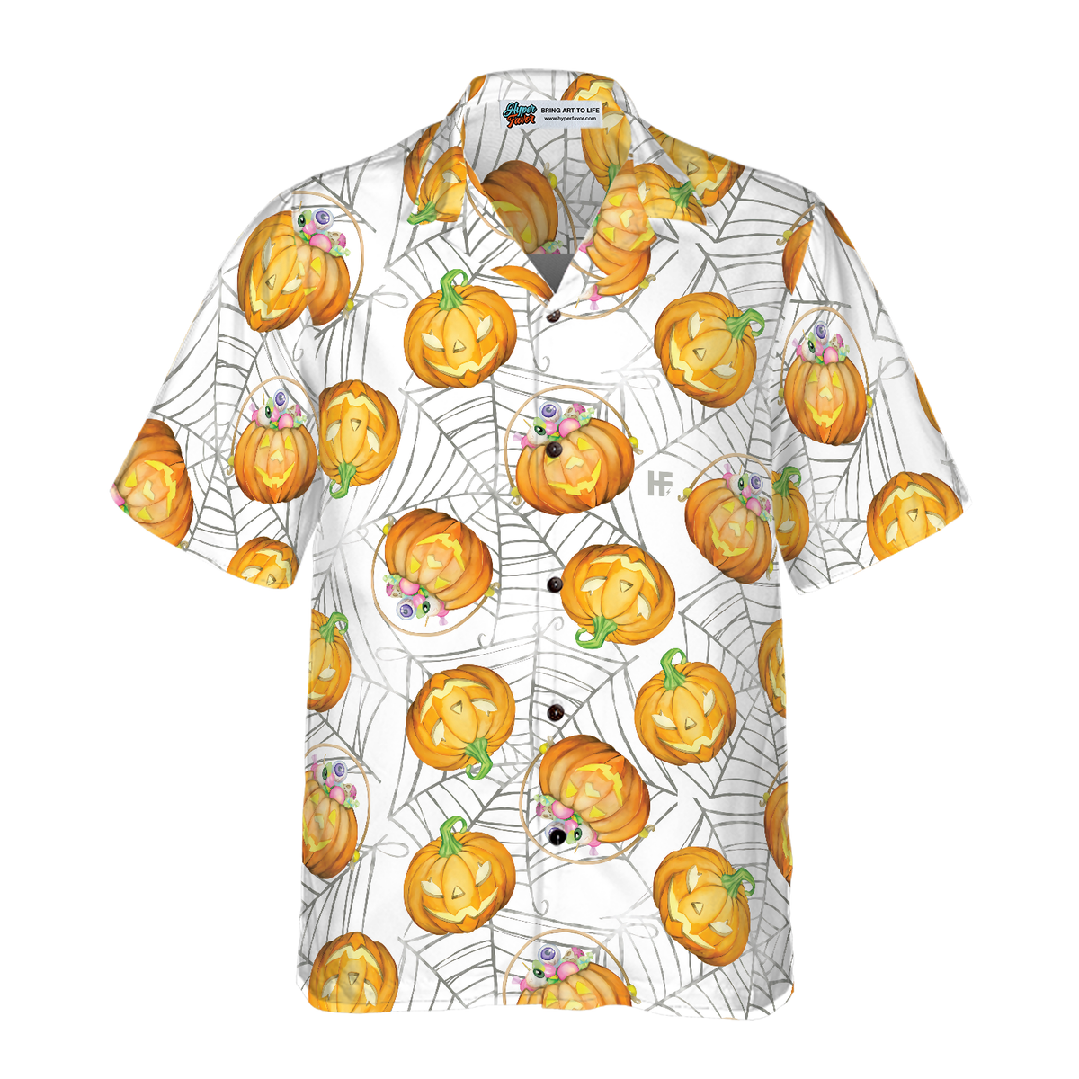 Pumpkin Candy Halloween Spider Web Hawaiian Shirt - Hyperfavor