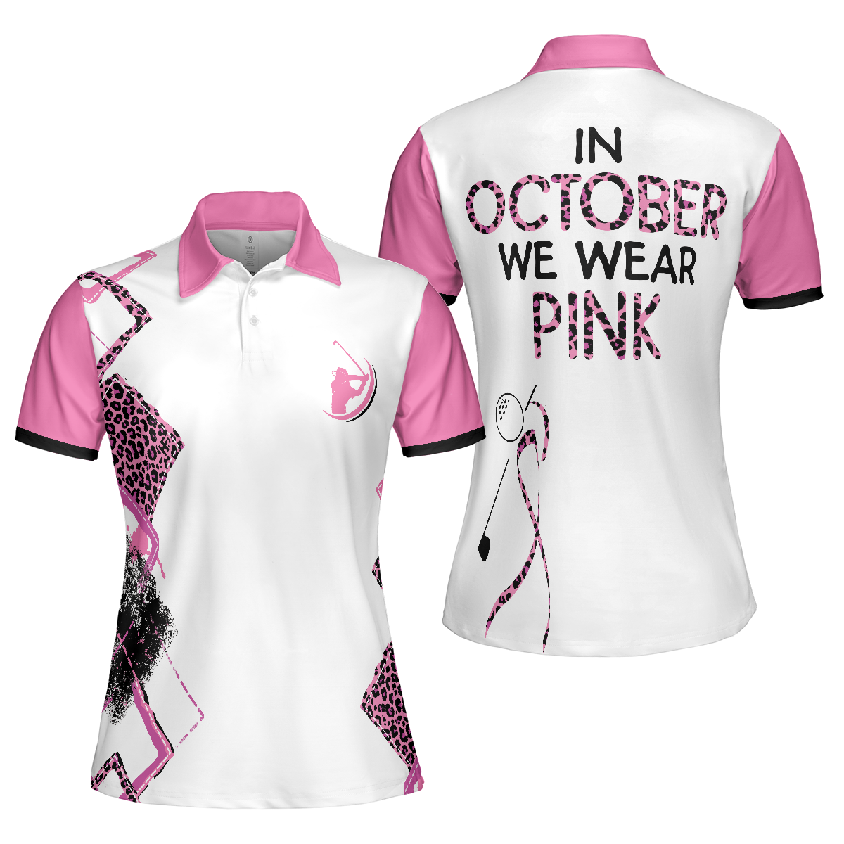 Play For Pink Breast Cancer Awareness Short Sleeve Women Polo Shirt, Pink Leopard Breast Cancer Awareness Shirt - Hyperfavor