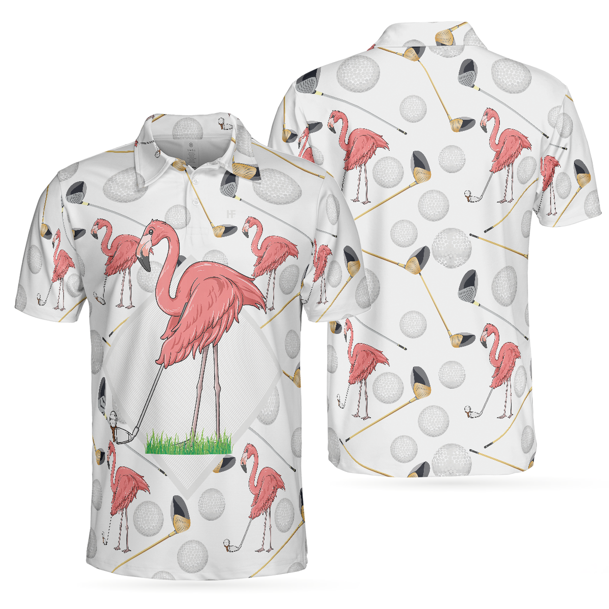 Flamingo Golfer Polo Shirt, Pink Flamingo Golf Polo Shirt, Flamingo Themed Short Sleeve Shirt For Golfers - Hyperfavor