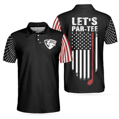 Let's Par Tee Short Sleeve Golf Polo Shirt, Dark Theme American Flag Polo Shirt, Patriotic Golf Shirt For Men - Hyperfavor