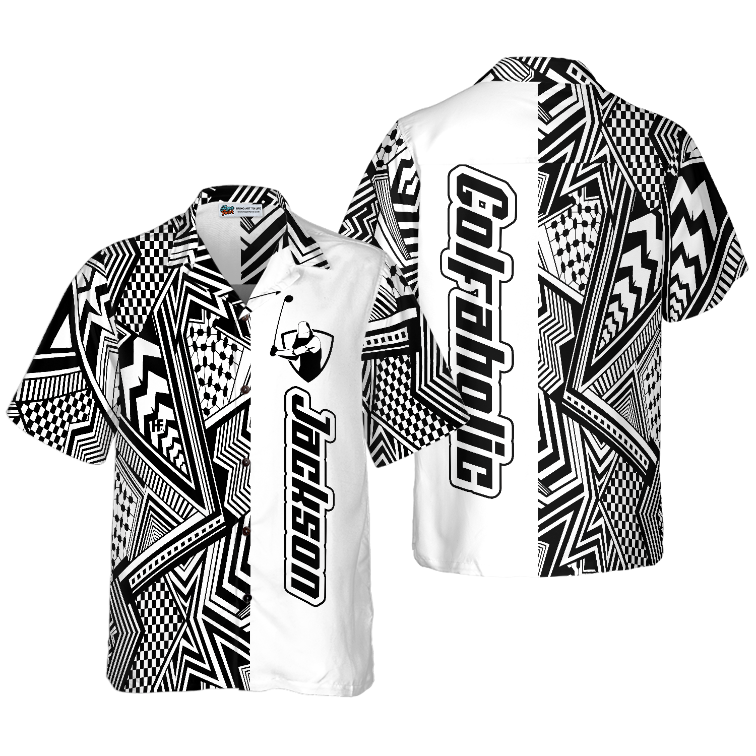 Personalized Black and White Modern Pattern Golfaholic Custom Hawaiian Shirt - Hyperfavor