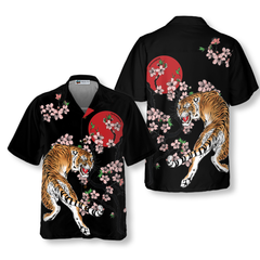 Japanese Tiger Sakura Shirt For Men Hawaiian Shirt - Hyperfavor