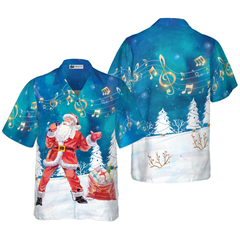 Hyperfavor Christmas Hawaiian Shirts For Men and Women, Santa Sing Music Hawaiian Shirt Button Down Shirt Short Sleeve - Hyperfavor