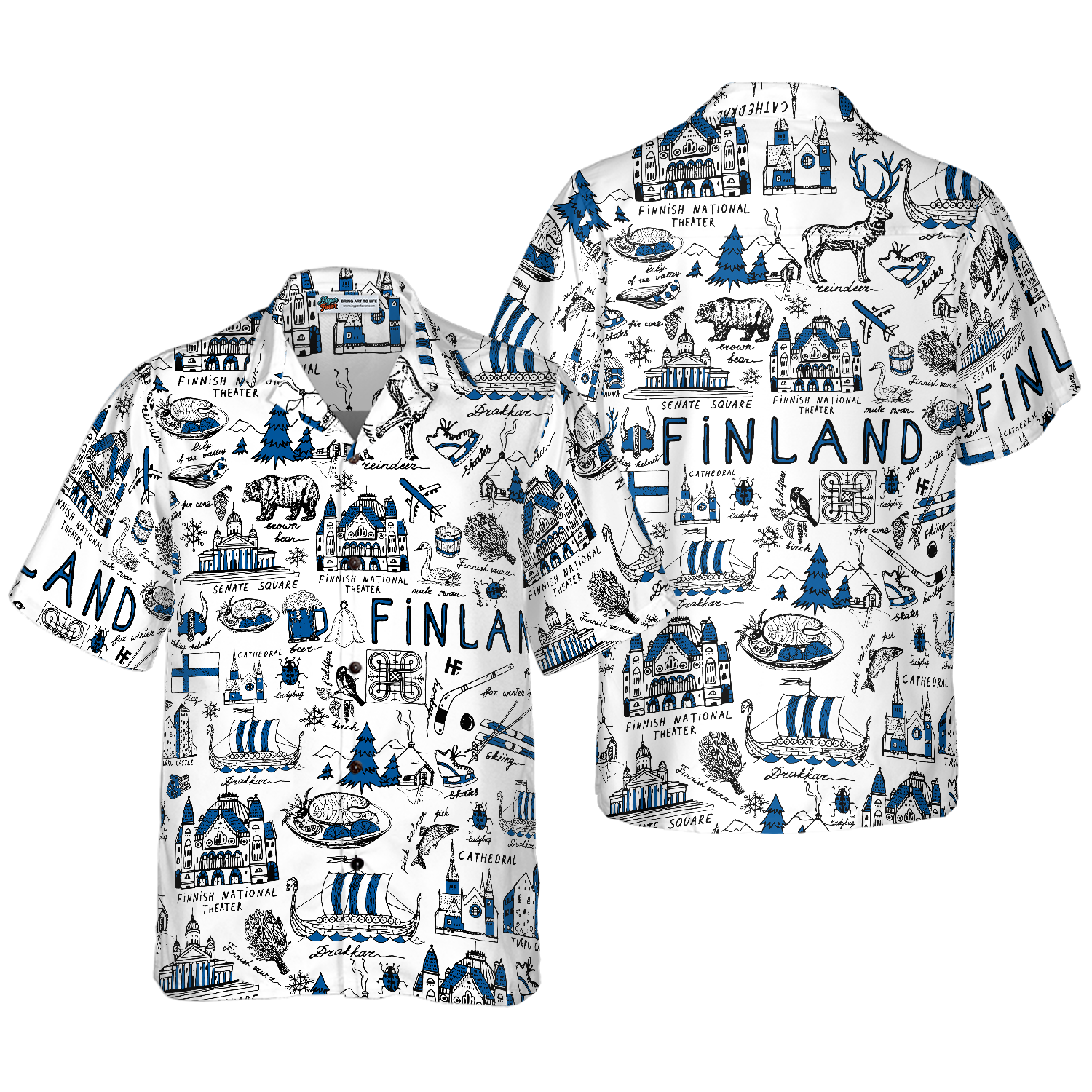 I Love Finland Doodle Hawaiian Shirt - Hyperfavor