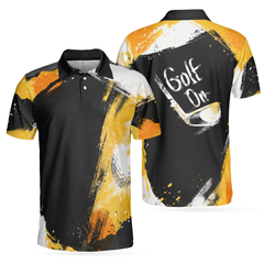 Golf On Artistic Black and Gold Crayon Strokes Short Sleeve Polo Shirt, Golf Shirt For Men - Hyperfavor