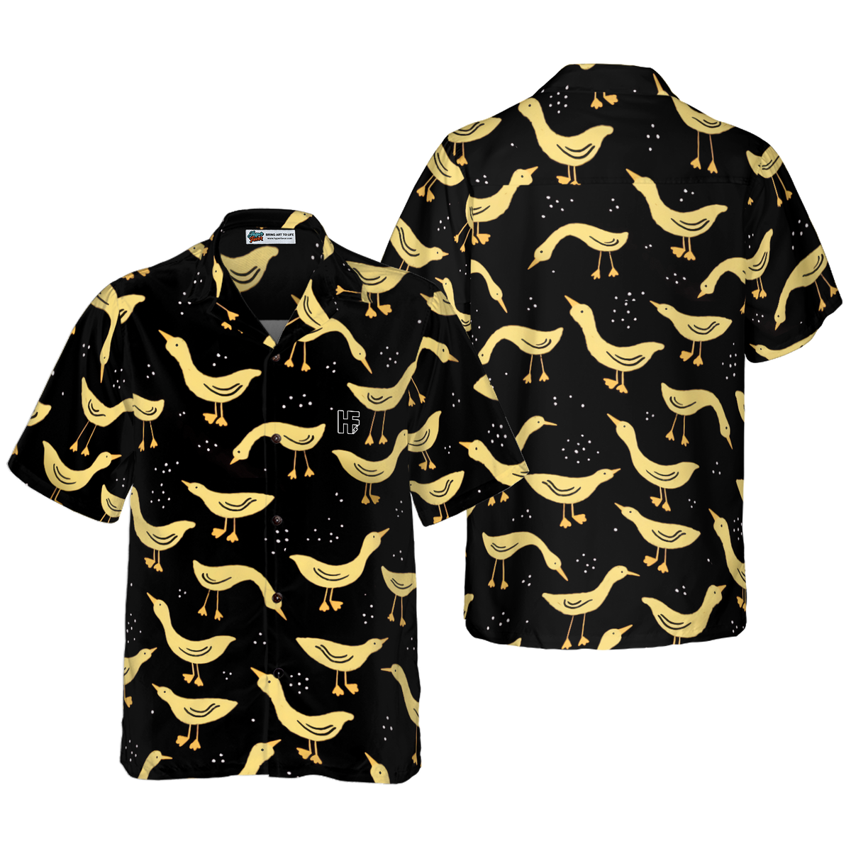 Ducks In Darkness Hawaiian Shirt For Men, Black And Yellow Banana Duck Pattern Hawaiian Shirt - Hyperfavor