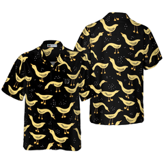 Ducks In Darkness Hawaiian Shirt For Men, Black And Yellow Banana Duck Pattern Hawaiian Shirt - Hyperfavor