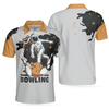 Bowling Astronaut in Space Short Sleeve Polo Shirt, White and Gold Bowling Shirt For Men - Hyperfavor