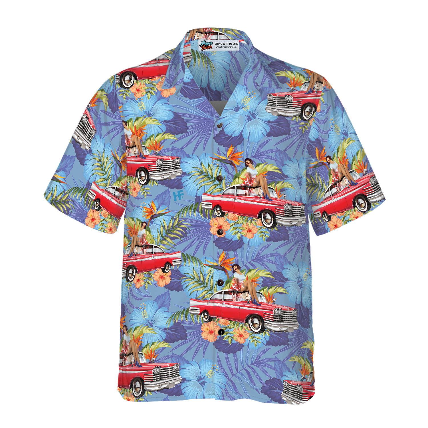 Retro Vintage Girl Car Hawaiian Shirt - Hyperfavor