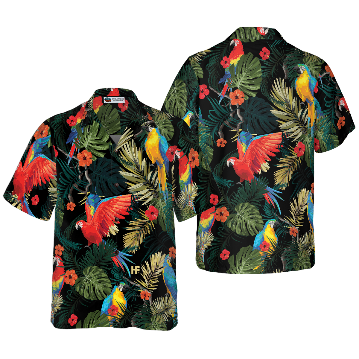 Parrots Dark Tropical Pattern Hawaiian Shirt - Hyperfavor