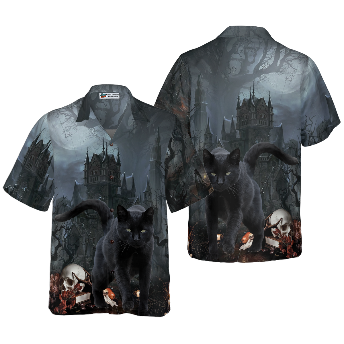 Black Cat In Spooky Halloween Hawaiian Shirt, Halloween Shirt For Men And Women - Hyperfavor