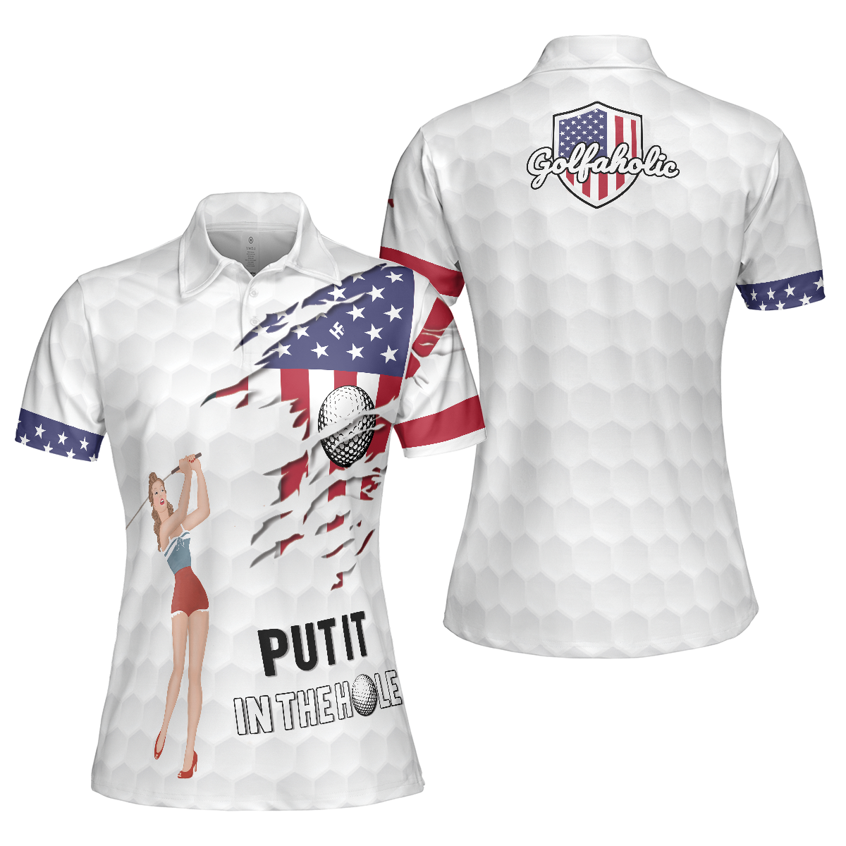 Golf American Flag Girl Short Sleeve Women Polo Shirt - Hyperfavor