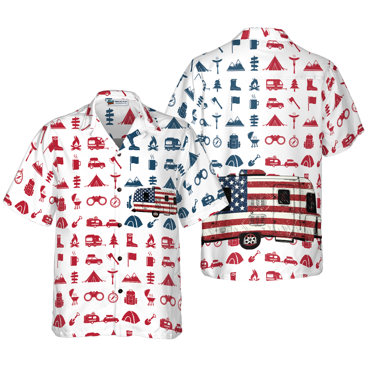 Campervan American Flag Hawaiian Shirt - Hyperfavor