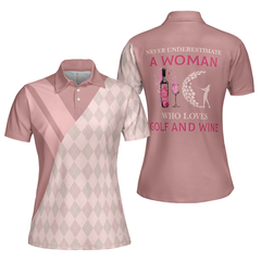 Never Underestimate A Woman Who Loves Golf And Wine Short Sleeve Women Polo Shirt, Pastel Argyle Pattern Shirt - Hyperfavor