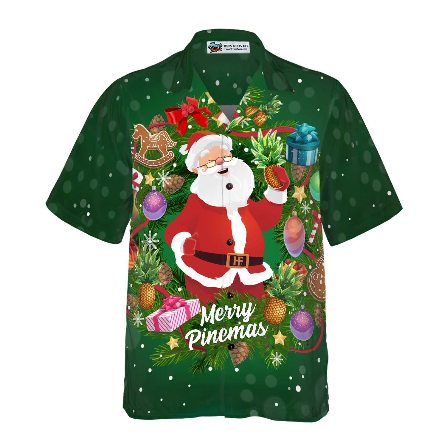 Pineapple Santa Wreath Hawaiian Shirt - Hyperfavor