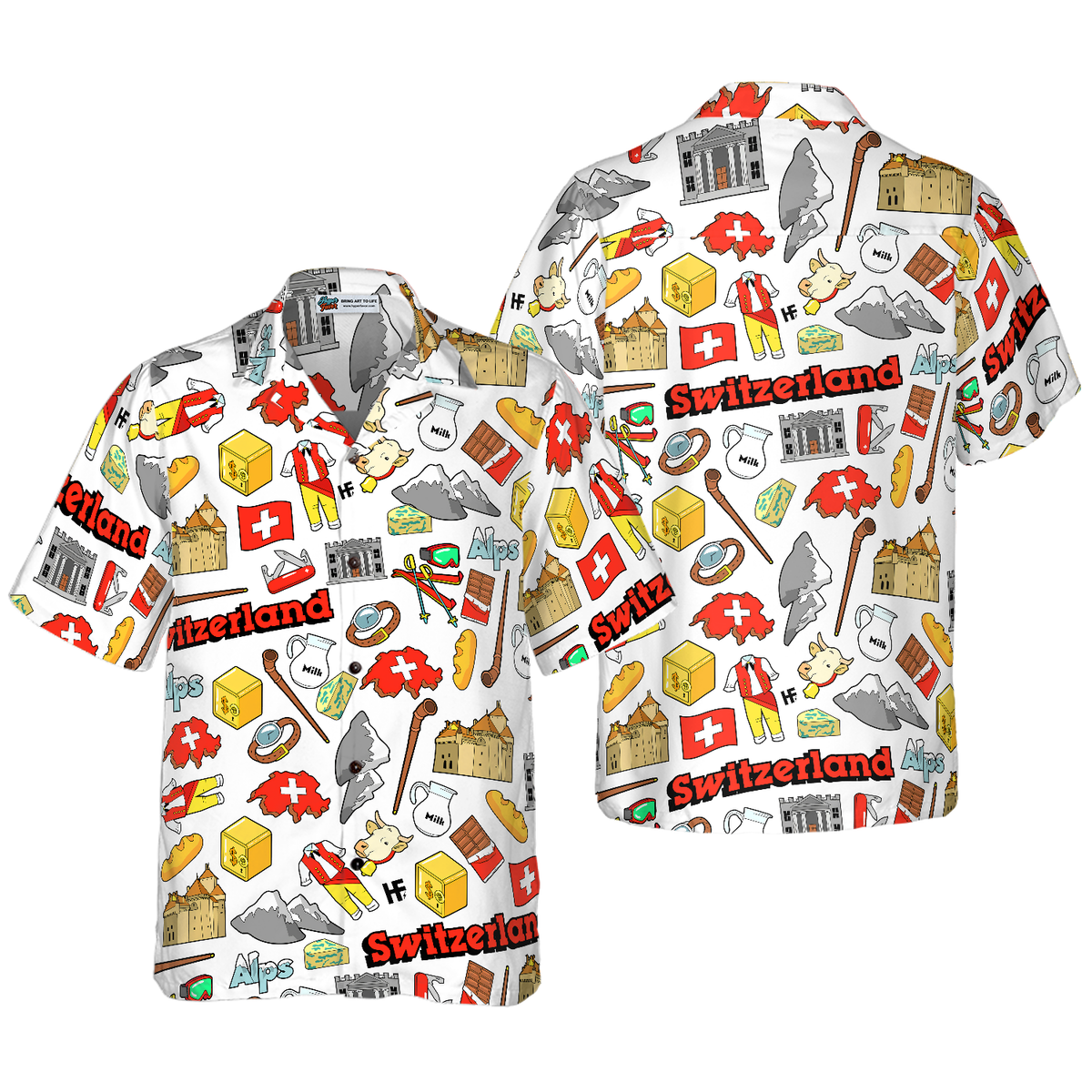 I Love Switzerland Doodle Hawaiian Shirt - Hyperfavor