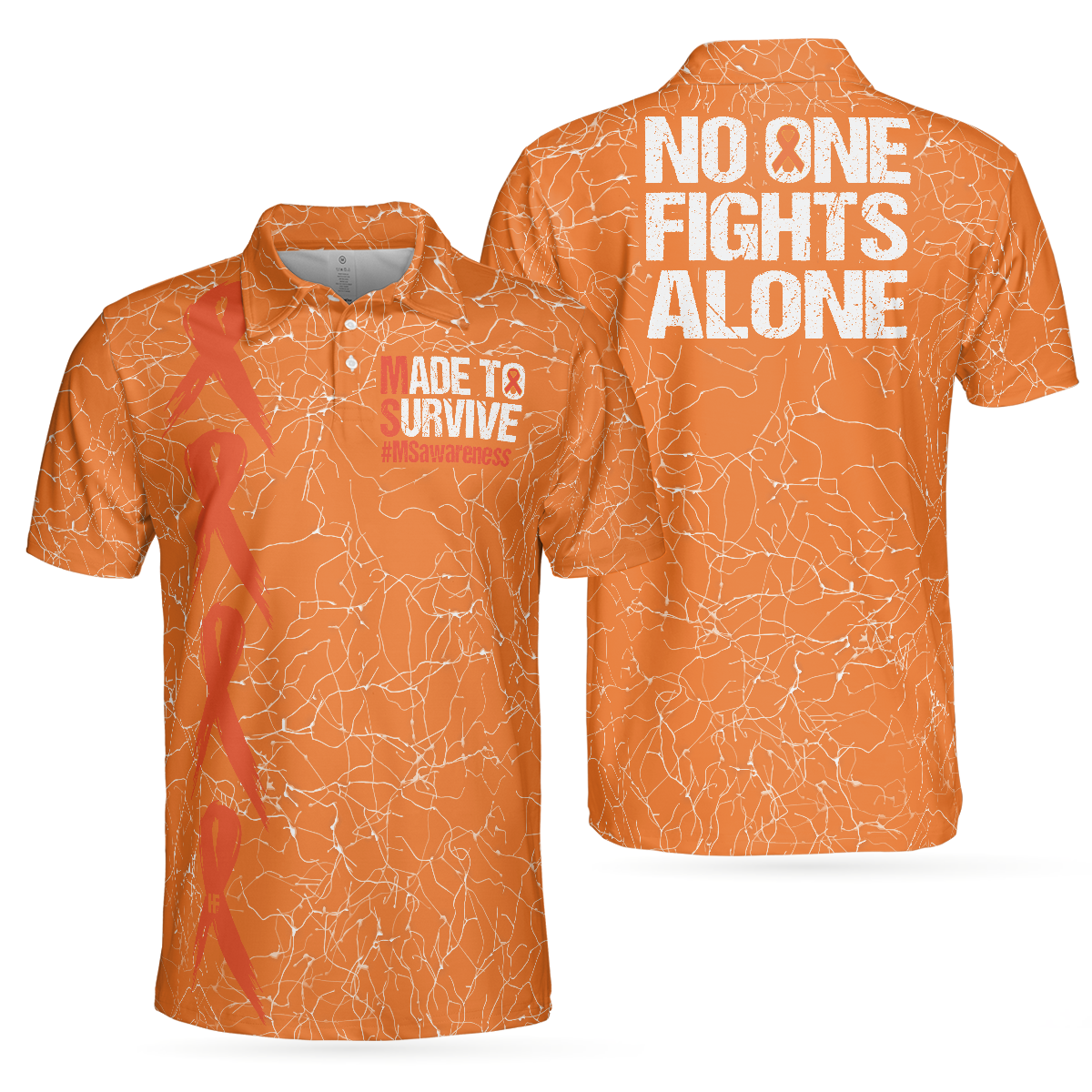 No One Fights Alone MS Awareness Polo Shirt, Multiple Sclerosis Awareness Ribbon Polo Shirt, MS Awareness Shirt For Men - Hyperfavor