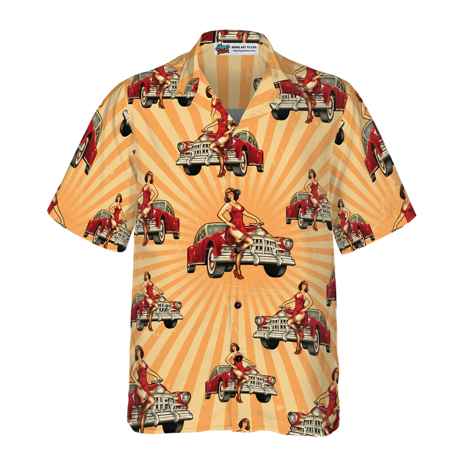 Vintage Car And Chick For Dinner Hawaiian Shirt - Hyperfavor