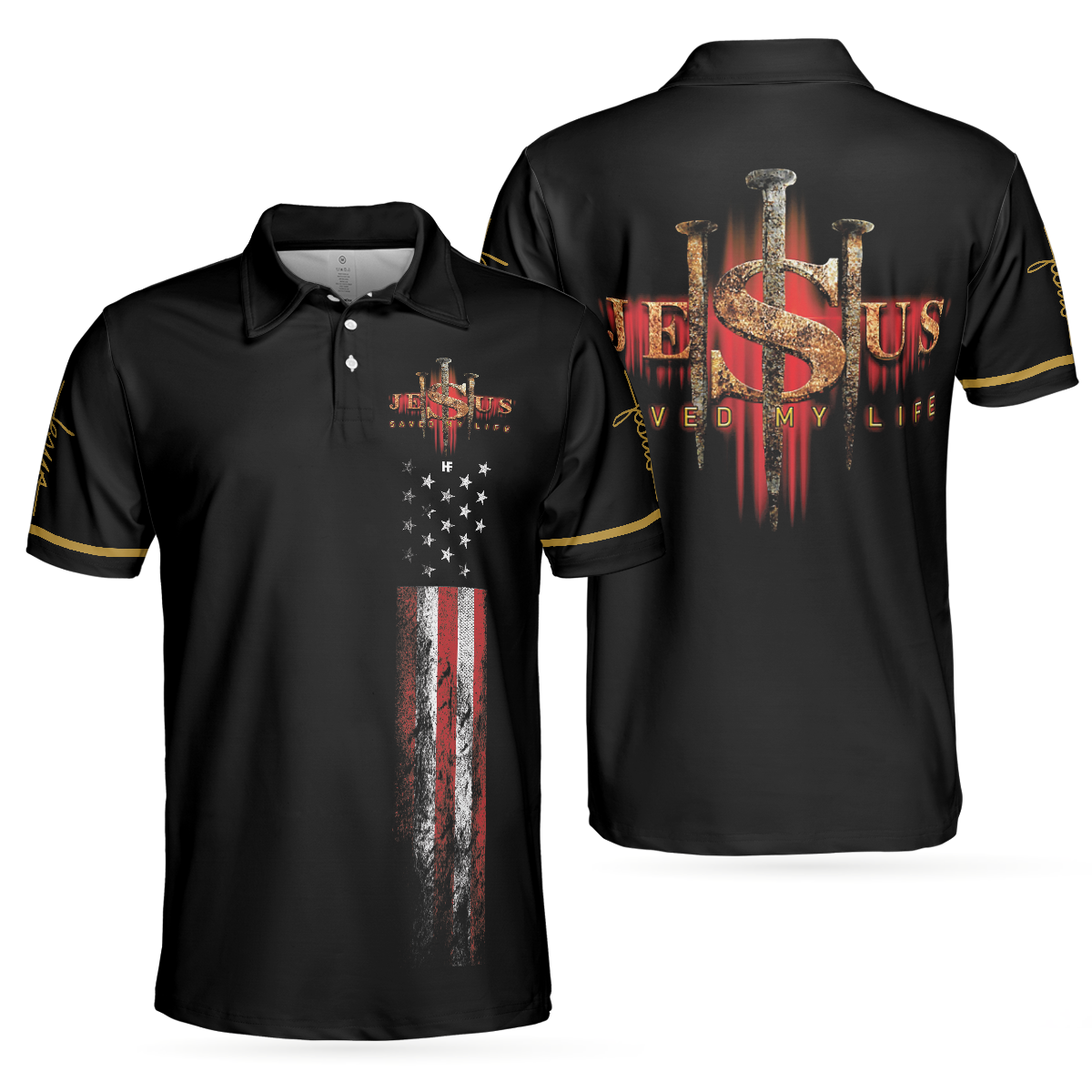 Jesus Saved My Life Christian Polo Shirt, American Flag Polo Shirt, Best Christian Shirt For Men - Hyperfavor