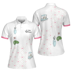 Ready For A Golf Day Golf Short Sleeve Women Polo Shirt, White And Pink Golf Shirt For Ladies - Hyperfavor