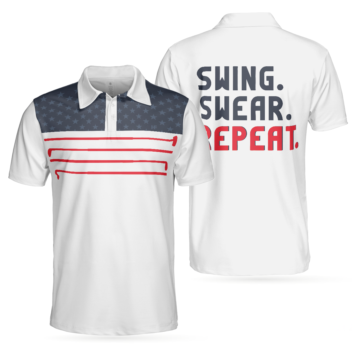 Swing Swear Repeat Polo Shirt, Simple Golf Club Shirt For Golf Enthusiasts, Male Golf Shirt With Sayings - Hyperfavor