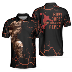 Bowl Curse Polo Shirt, Skull Bowling Polo Shirt Design For Bowlers, Spooky Halloween Bowling Gift Idea - Hyperfavor