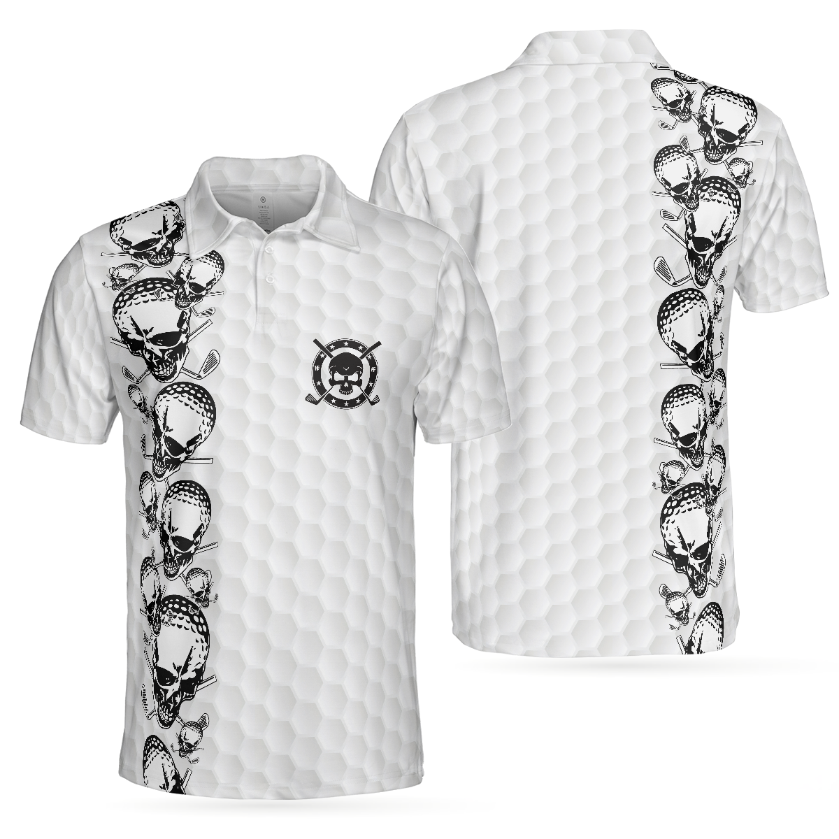 Golfing Skull Golf Ball And Clubs Shirt Polo Shirt, Golf Pattern Polo Shirt, Black And White Golf Shirt For Men - Hyperfavor