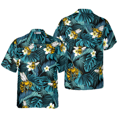 Tropical Blue Leaves & Bees Hawaiian Shirt - Hyperfavor