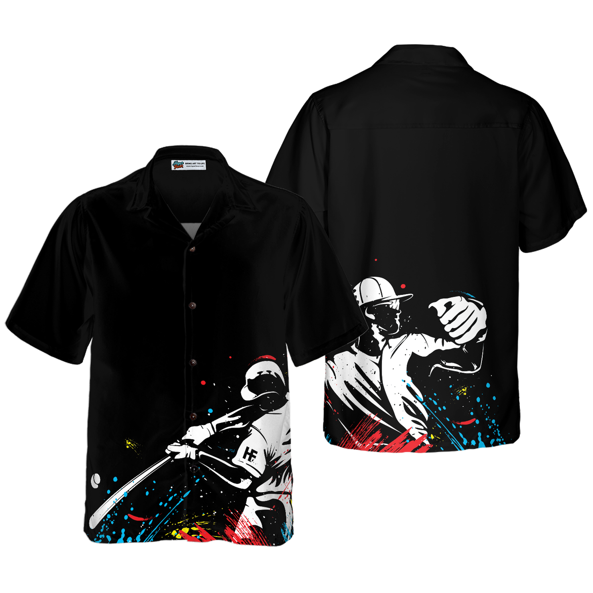 Baseball Players' Silhouettes On Paintball Pattern Hawaiian Shirt - Hyperfavor