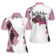 Golf Girl In October We Wear Pink Short Sleeve Women Polo Shirt, White And Pink Breast Cancer Awareness Shirt - Hyperfavor