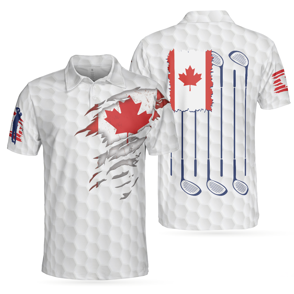 Golf Canada Flag Short Sleeve Polo Shirt, Red Maple Leaf Golfing Polo Shirt, Canadian Golf Shirt For Men - Hyperfavor