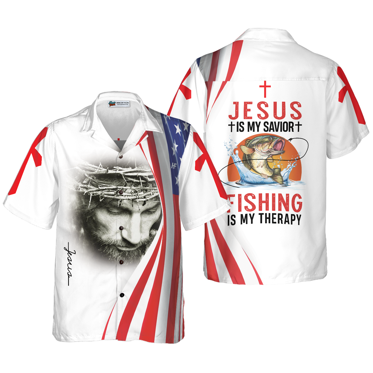 Jesus Is My Savior Fishing Is My Therapy Hawaiian Shirt - Hyperfavor